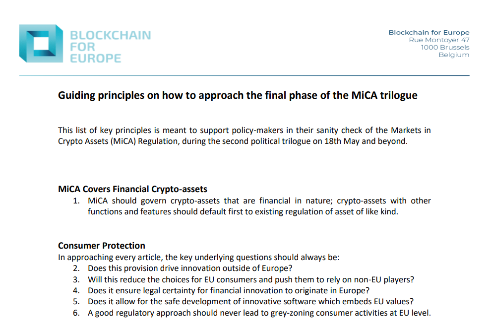 BC4EU Guiding principles on how to approach final phase of MiCA trilogue